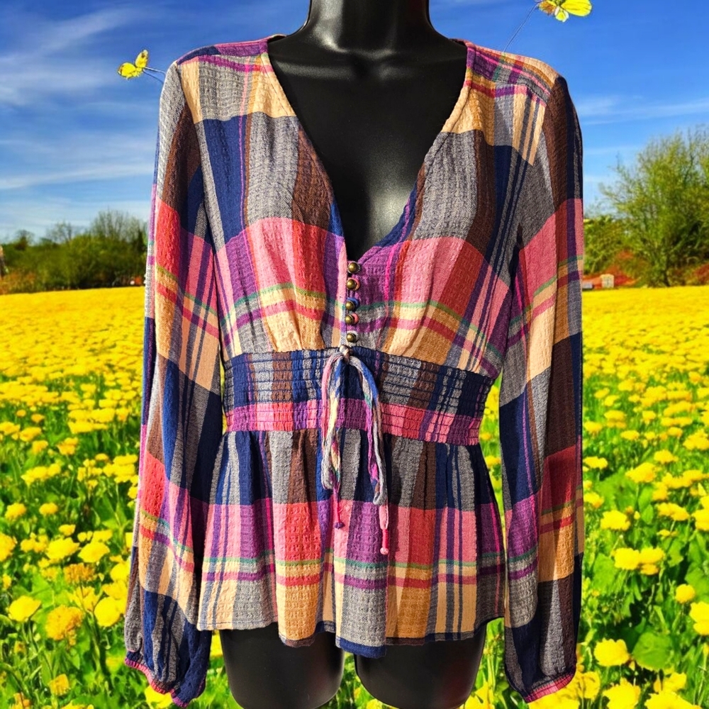 Pilcro XS Plaid Multicolor Women's Top